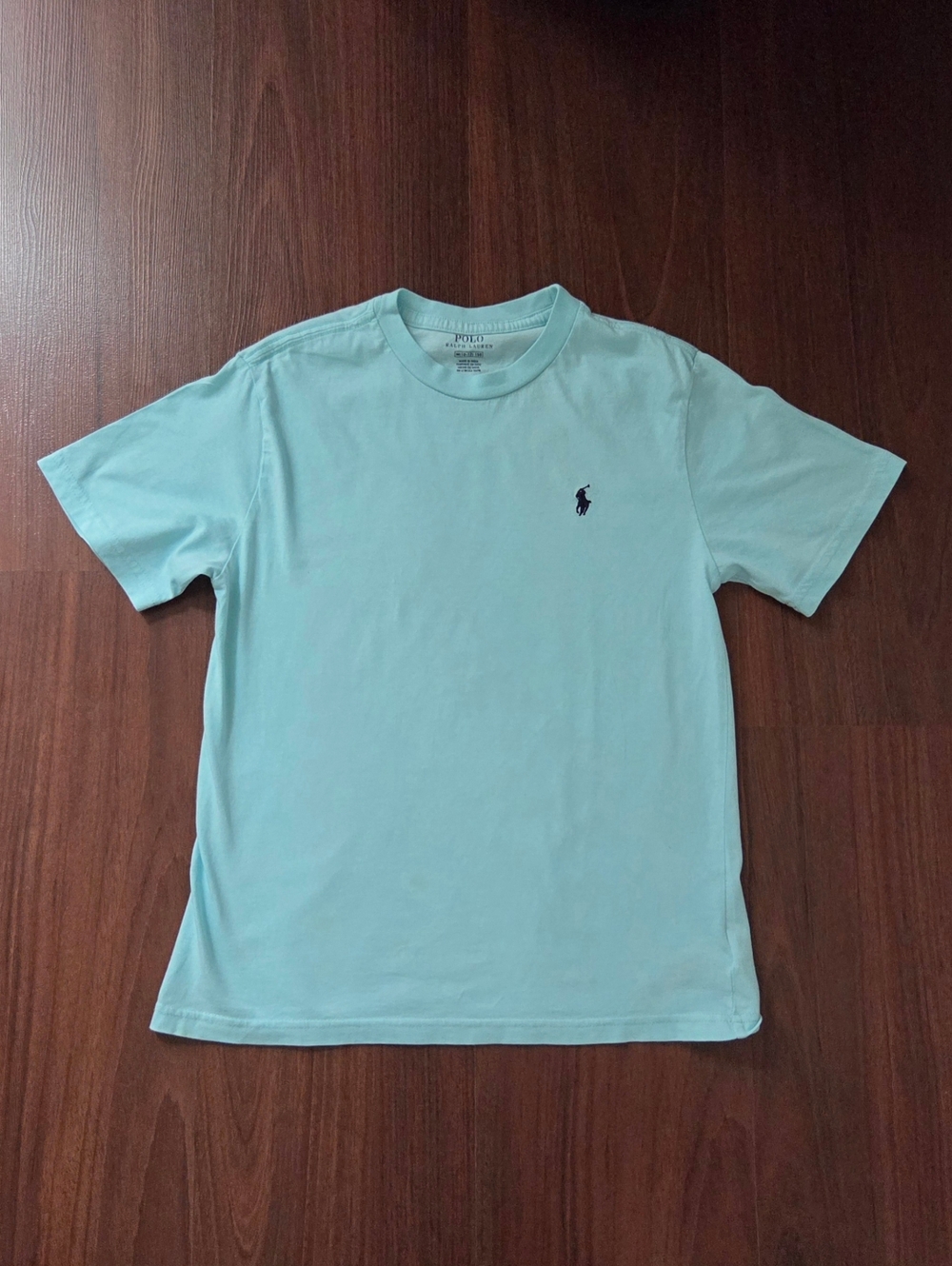 Polo by Ralph Lauren Boy's Crew Neck T-Shirt in Aqua Blue with Navy  Blue Logo